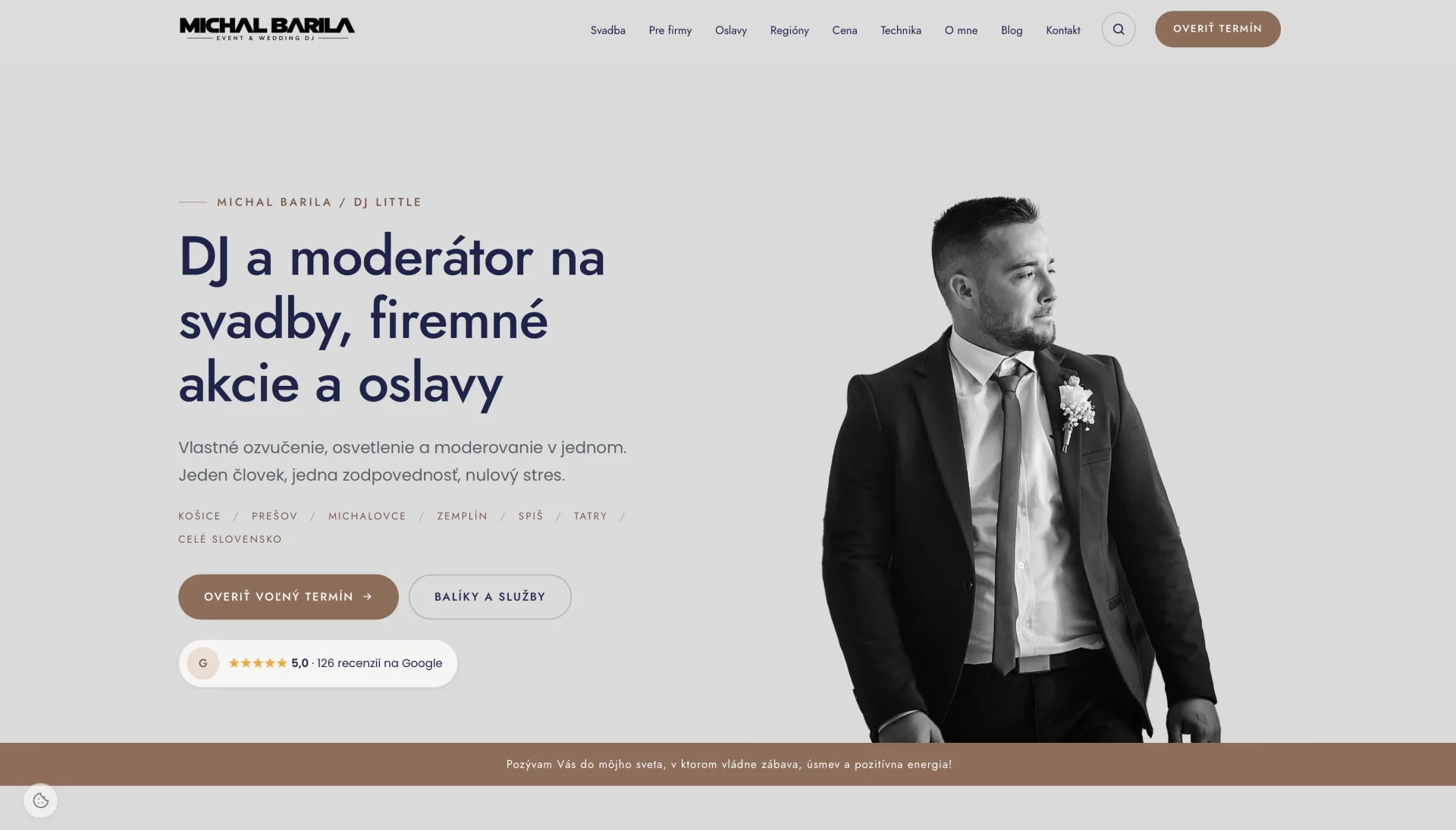 Domovská stránka webu DJ-a Michala Barilu — DJ a moderátor na svadby, firemné akcie a oslavy